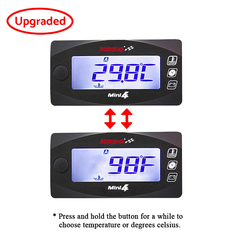 Koso Water Temperature Meter Motorcycle Universal Water Temperature Time Volt Oil Temp 4 in 1 Dual Temp LCD Digital Display