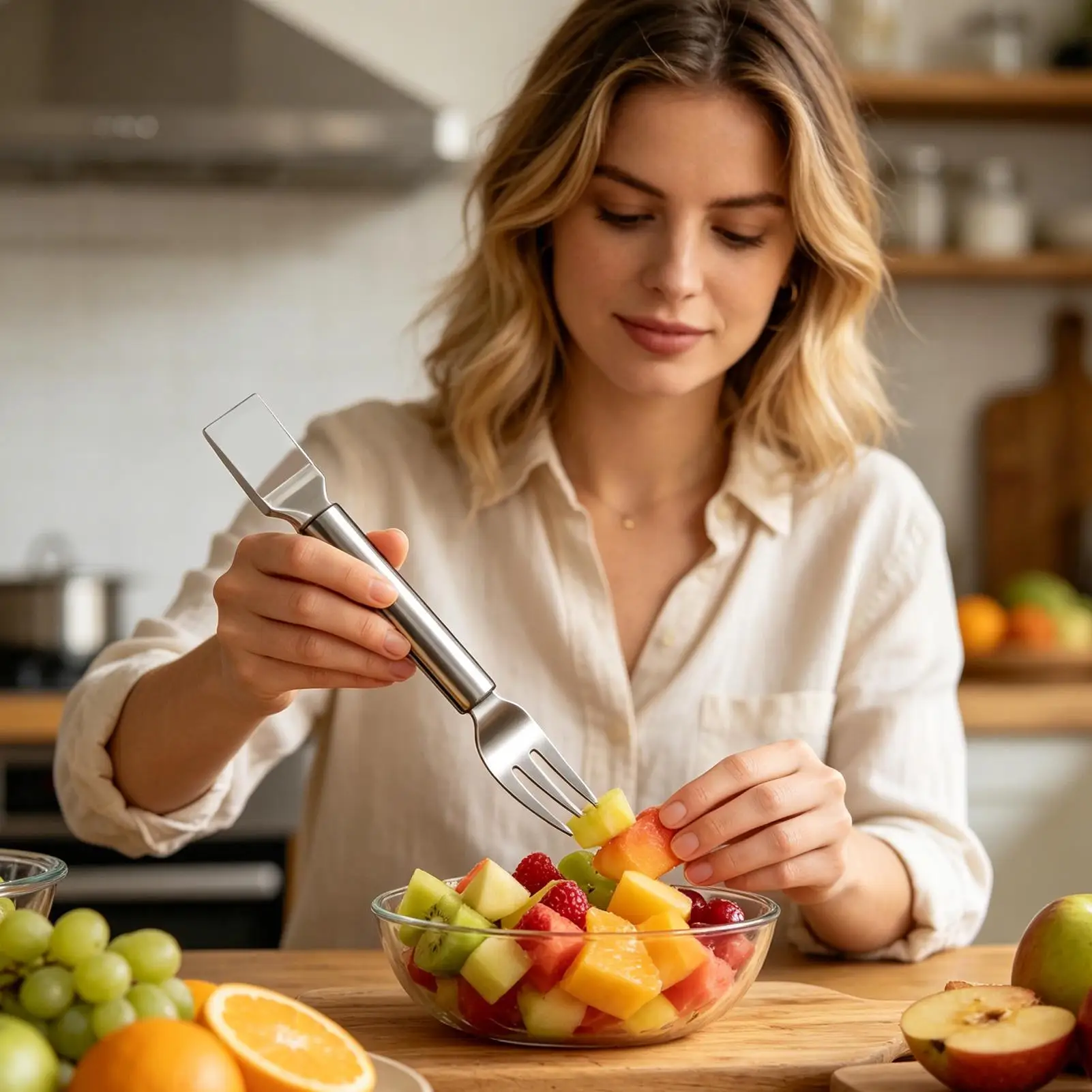 Watermelon Slicer Stainless Steel Portable Kitchen Gadget 2-in-1 Watermelon Slicer & Fork For Kitchen Outdoor Camping Picnic BBQ