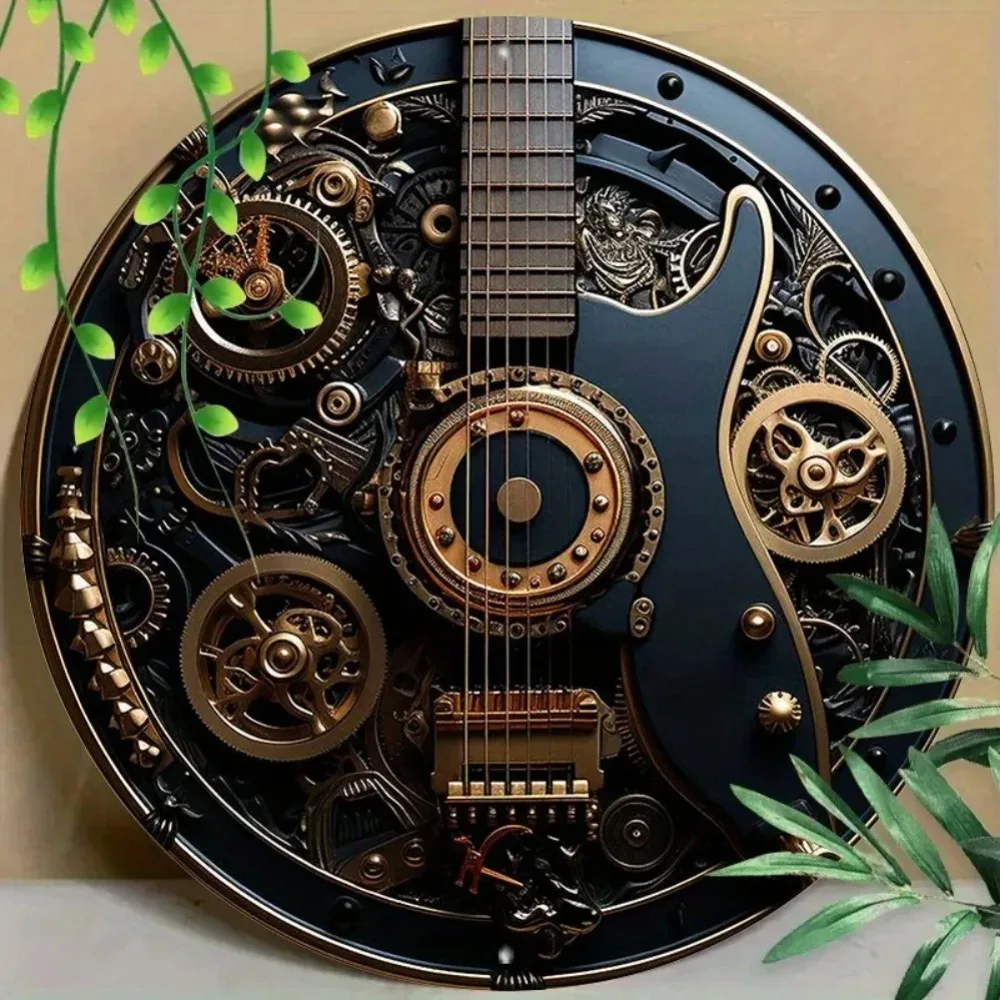 Steampunk Guitar Wall Art Aluminum Decor for Home Office Music Man Cave Gift
