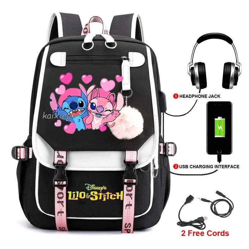 

Lovely Lilo And Stitch Backpacks USB Patchwork Lightweight Laptop Teens School Bags Women Girls Capacity Cartoon Travel Mochilas