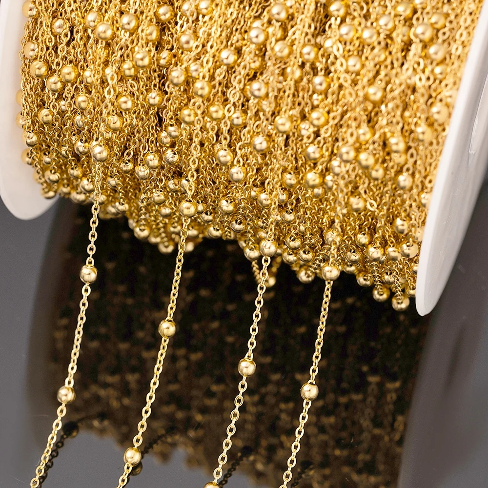 Cable de cuentas de bola satélite de acero inoxidable chapado en oro de 2m/10m, cadena de eslabones retorcidos para pulsera DIY, extensor de collar, fabricación de joyería