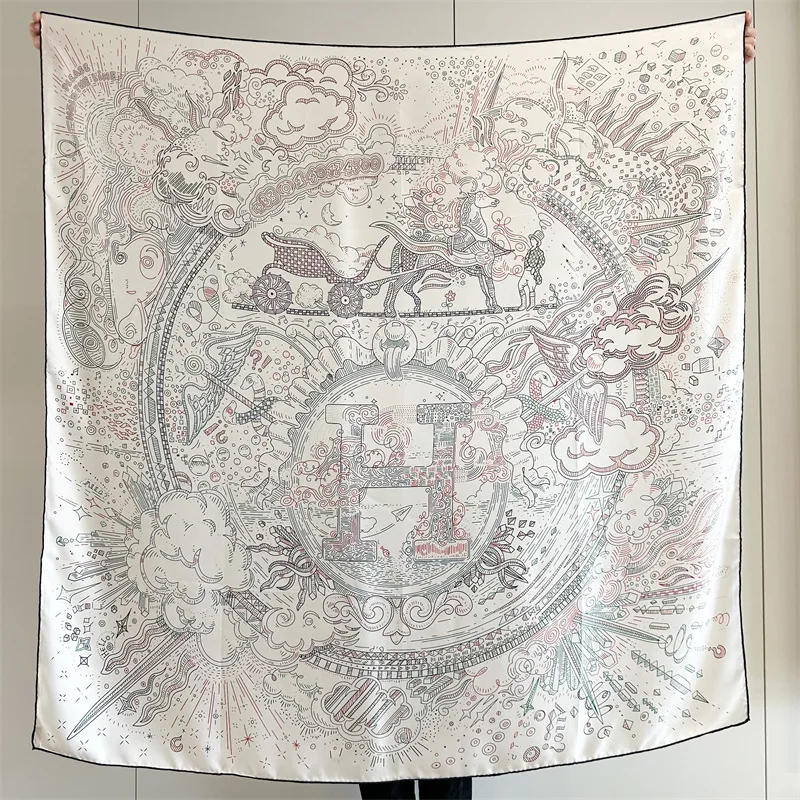High-grade twill silk scarf women's spring and summer new mulberry silk large square scarf travel large shawl scarf dual-purpose
