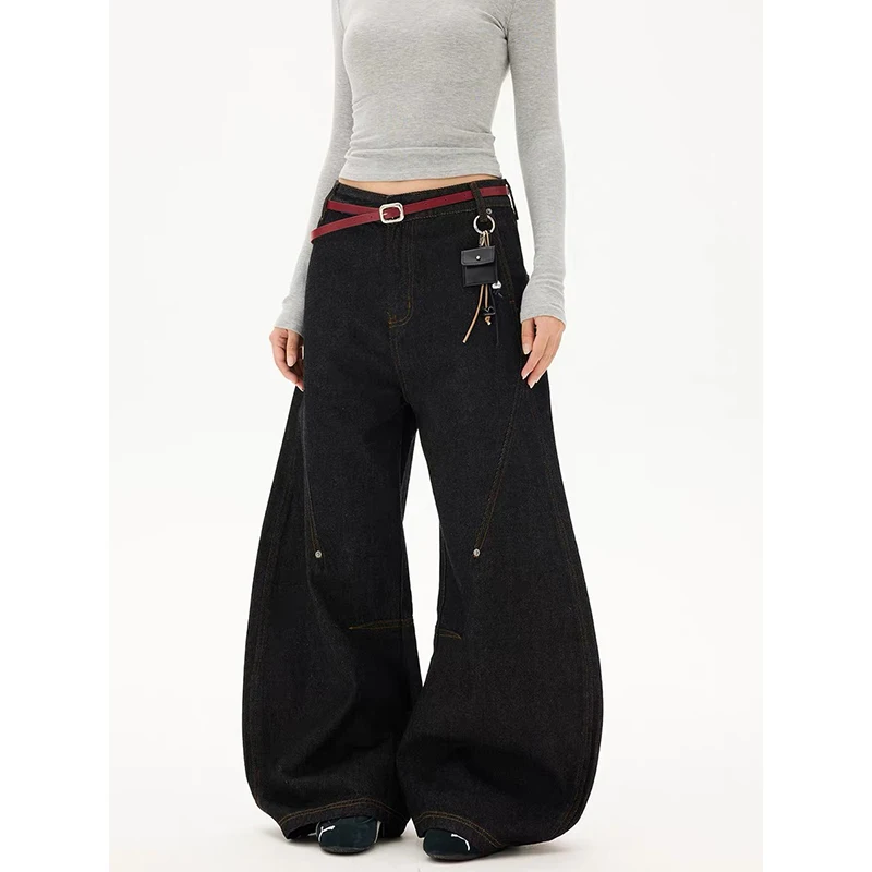 ZHIZOU Women Black Gothic Baggy Y2k Jeans Oversize Jean Pants American Vintage 2000s Harajuku Denim Trousers Alternative Clothes