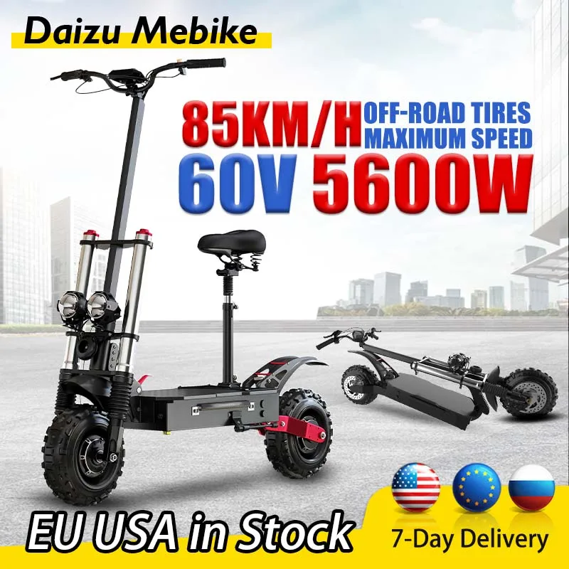 

60V 5600W Powerful Electric Scooter Max Speed 85km/h 11inch Off Road Tire Electric Skate Max Mileage 100km with Seat E scooter