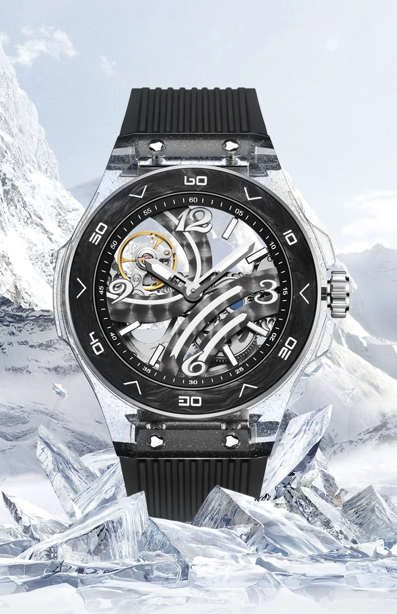 HANBORO New Luxury Men Watches Fashion Automatic Mechanical Man Wristwatch Skeleton Transparent case Luminous Watch for men