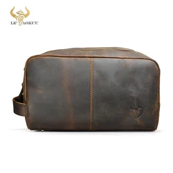 2024 Thick Genuine Crazy Horse Leather Handmade Travel Make Up Washroom Toiletry Bag for Men - Dopp Kit - Shaving Kit 772