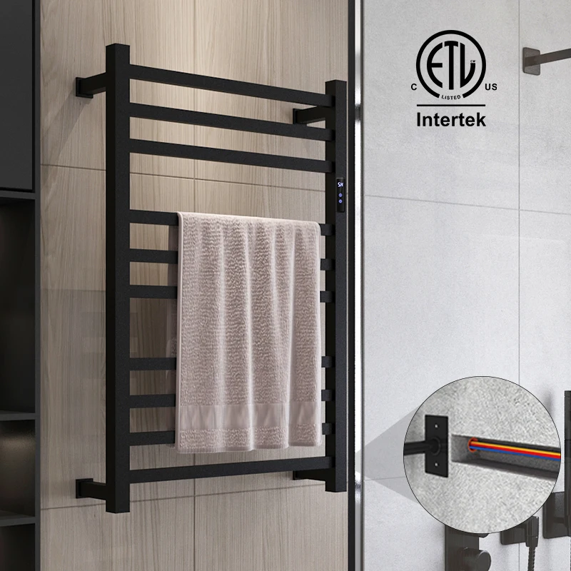 Black Towel Warmer Electric Heated Towel Rail Stainless Steel Bathroom Towel Warmer Heater With Timer