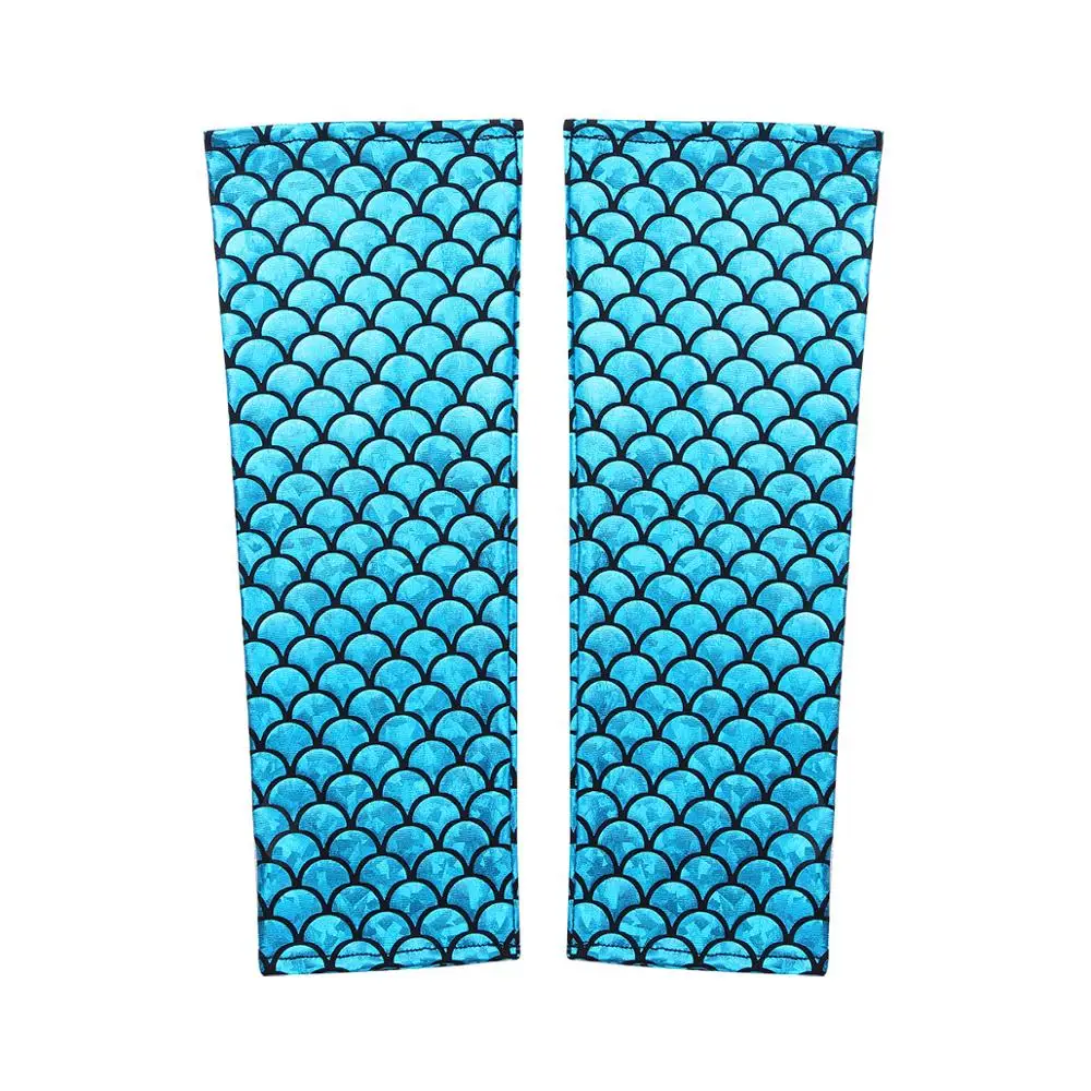 المرأة حورية البحر زي مقياس السمك نمط مطبوعة أصابع قفازات طويلة أكمام أذرع تبريد الكبار زي هالوين تنكري الإكسسوار