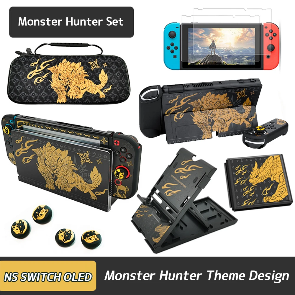 

Monster Hunter Storage Bag for Nintendo Switch OLED Case Bracket Rocker Cap Protective Shell for Console Game Accessories Set