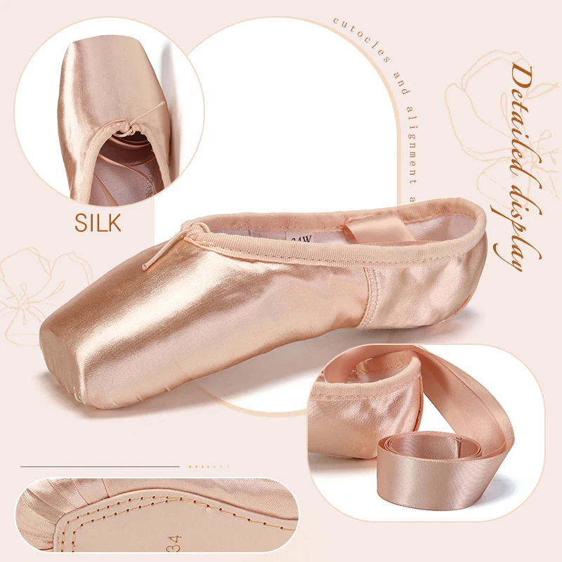 SWDZM Silk Ballet Dance Shoes Woman Professional Ballerina Pointe Shoes With Ribbons Child and Adult  Ballet Shoes for Dancing