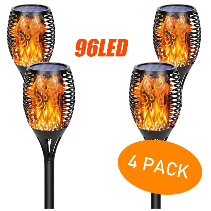 96LED 4PACK Solar LED Light Simulate Flame Lamps Outdoor Solar Landscape Light Lawn Light Garden Light Garden Decoration Light