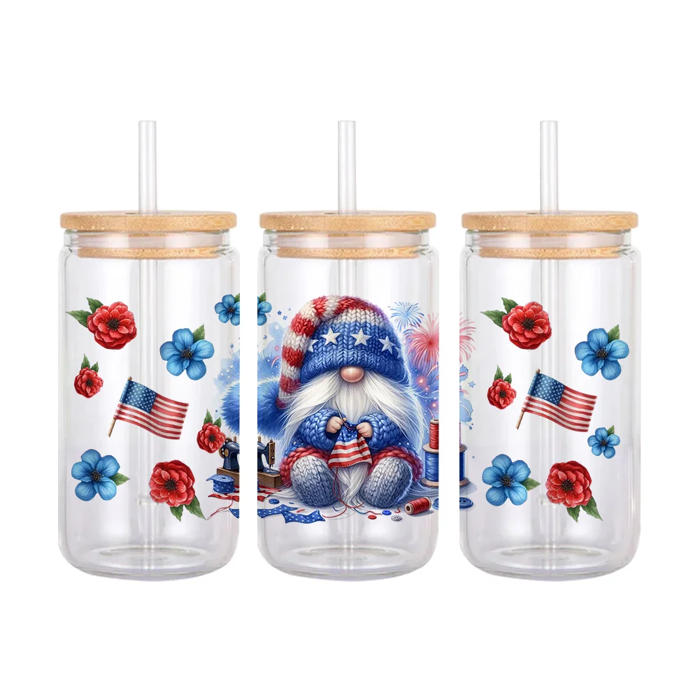 11x24cm Independence Day 4th of July UV DTF Wraps Sticker DIY For 16oz Glass Cup Waterproof Decals Phone Case Girls Sticker