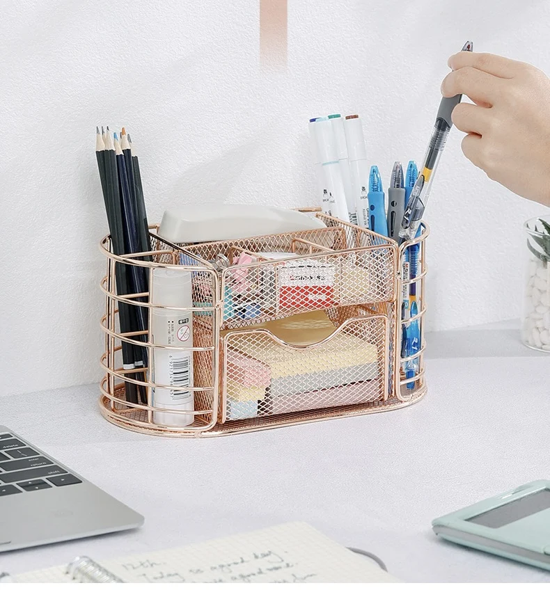 Cajón divisorio de metal nórdico: organizador multifuncional de acero inoxidable para oficina y baño, rollo de inodoro y teléfono que ahorra espacio