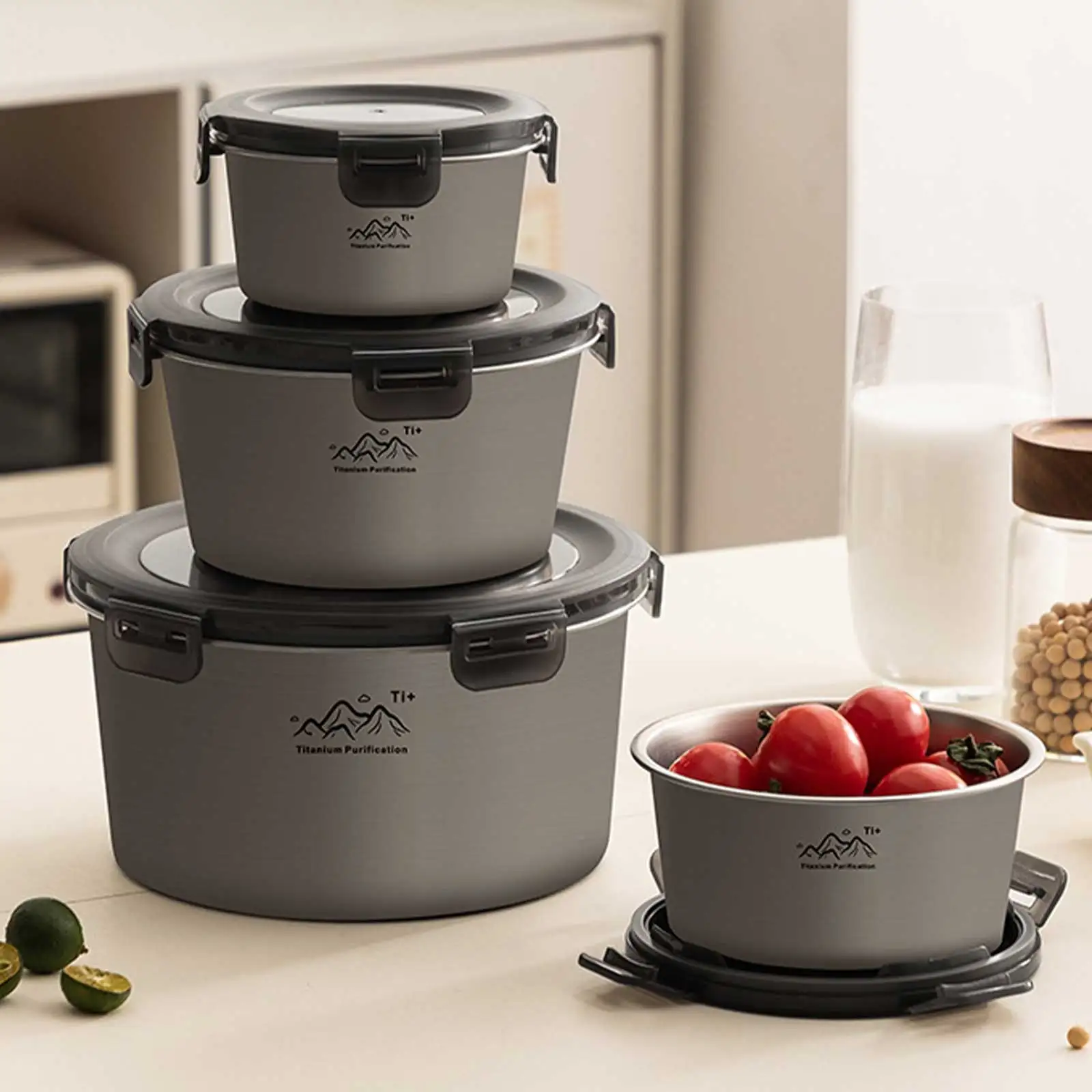 Round Fresh-Keeping Food Storage Box Stainless Steel Food Container Leak Proof with Airtight Lid for Camping Travel Work
