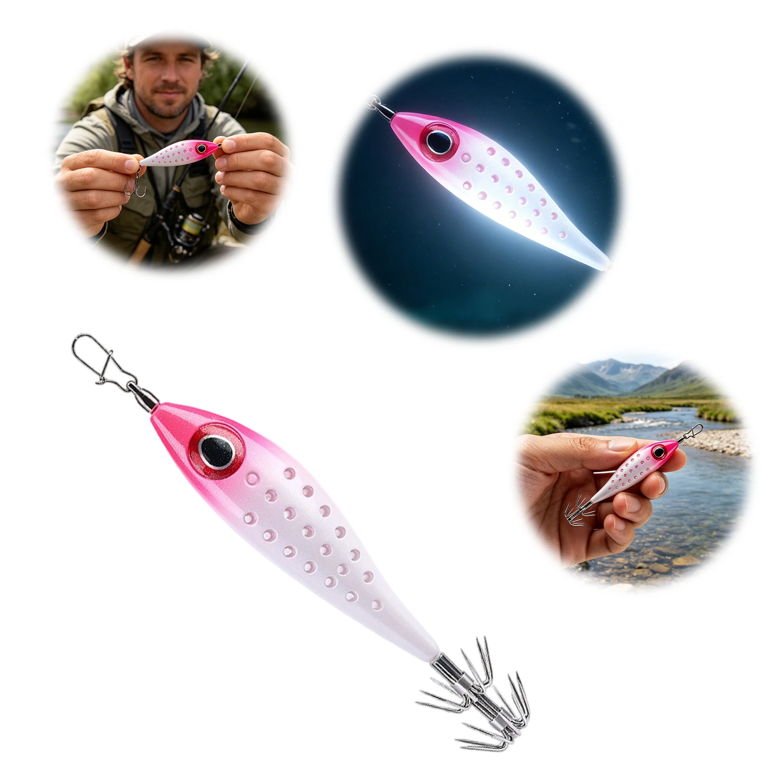 Double-Layer Luminous Squid Bait Cuttlefish Fishing Lure Thicken Artificial Wooden Shrimp Lure Squid Jig Hook Sea Fishing Tool