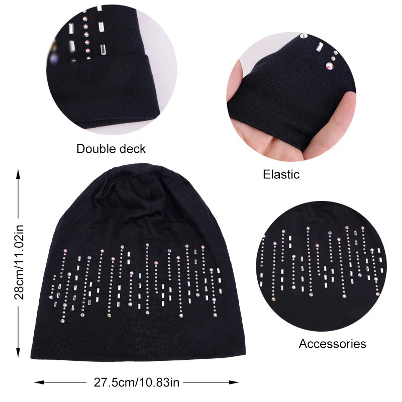 Luxury Diamond Skullies Beanies Girl Winter Hat Women Knitted Hats for Mrs Cap Winter Beanie Hat Warm Brimless Bonnet Lady Cap