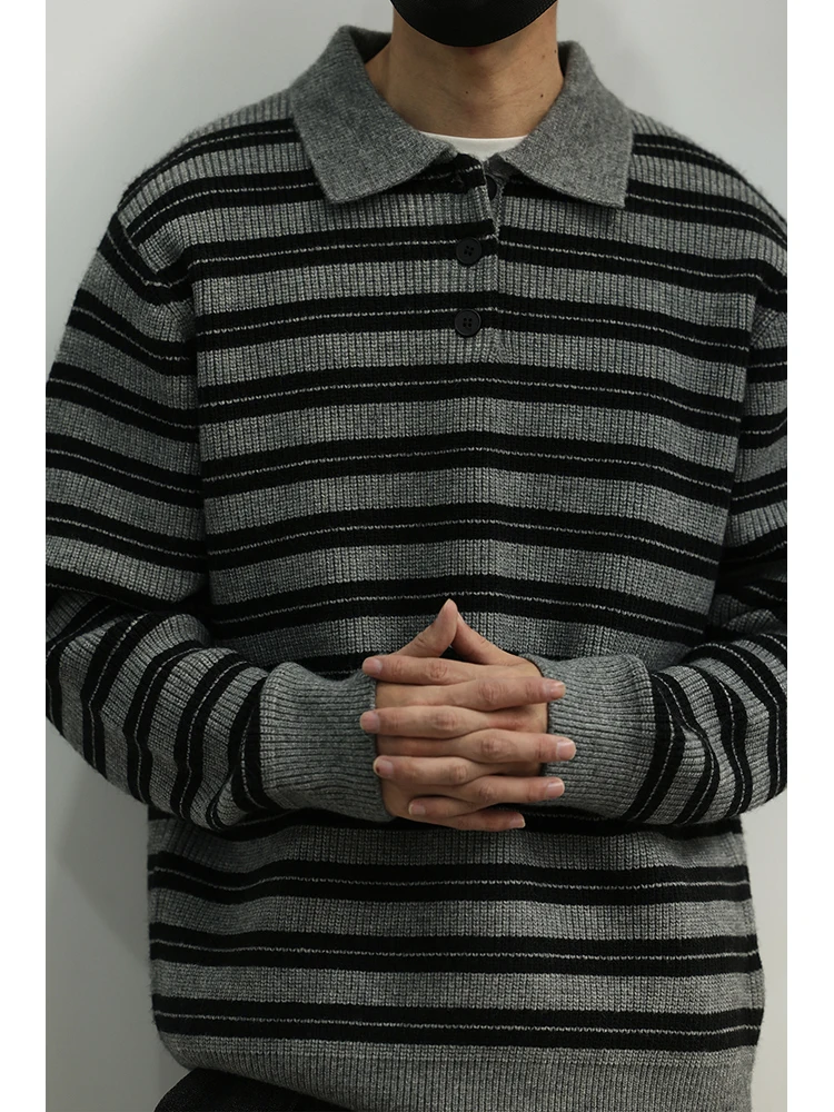 

Retro Striped Ne Long Sve Loose Casual ex Sweater Outerwear Autumn Winter Versatile Color Blo Soft Knitwear