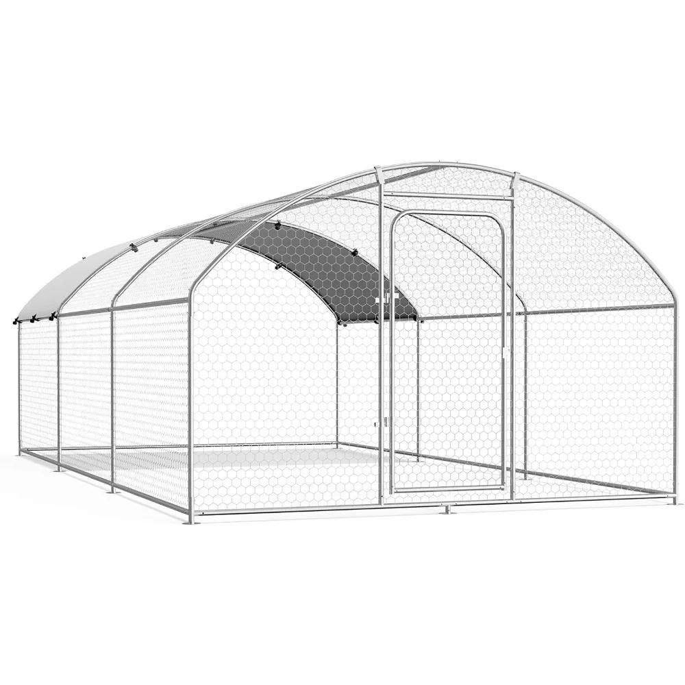 

Large Metal Chicken Coop Walk-in Poultry Cage with Waterproof and UV-Resistant Cover, Outdoor Chicken Run Poultry Hen House for
