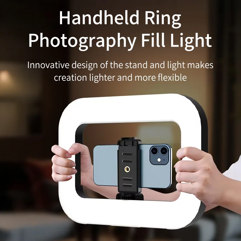 Portable Handheld Ring Fill Light With Phone Holder Dimmable LED Selfie Light For Live Streaming Product Photography Shooting