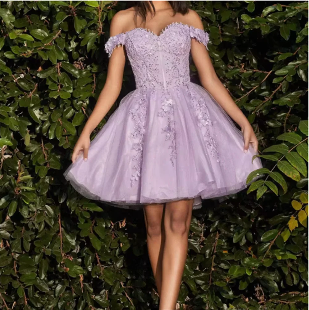 

Customized Strapless Mini Homecoming Dresses Glitter Tulle 3D Flower Lace Appliques Cocktail Dress For Teens Short Party Dresses