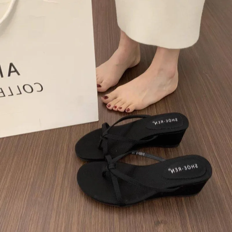 Thick Bottom Flip Flops for Women, New Style with Sloping Heel, anti Slip and Height Increasing, Super Hot Clip on Sandals