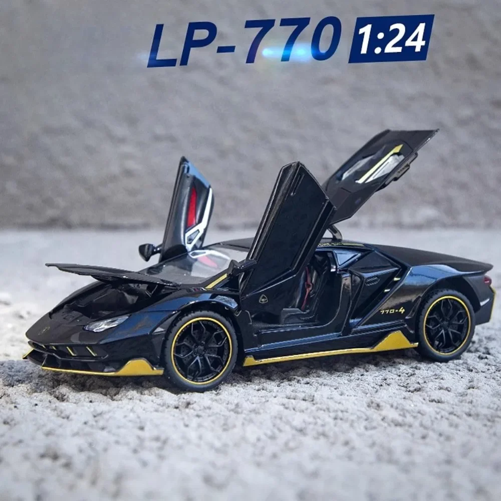 1:24 Skala Lambor LP770 Sportowy model samochodu Zabawka Dźwięk Światło Diecast Alloy Supercar Symulacja pojazdów Modele Chłopcy Prezenty świąteczne