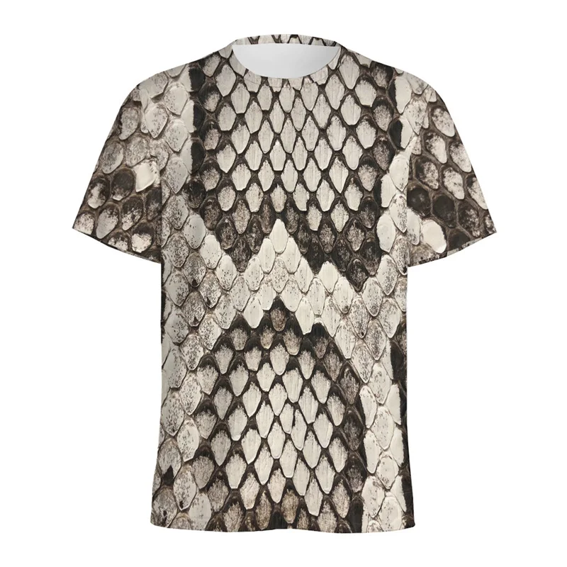 Fashion Snake Skin Pattern 3D Printed T-shirt Men Animal Skins Graphic Round Neck Tee Shirt Street Short Sleeves T Shirts Tops