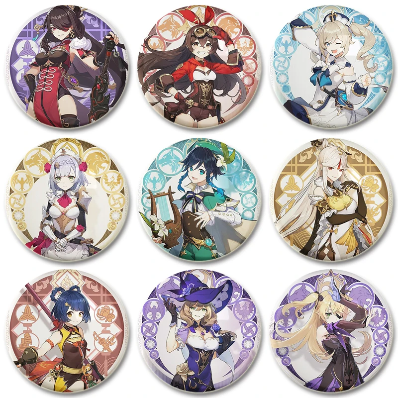 32/44/58mm Genshin Impact Character Lapel Pin Game Figure Miko Venti Pins for Backpack Brooch Cartoon Cosplay Badges Akcesoria