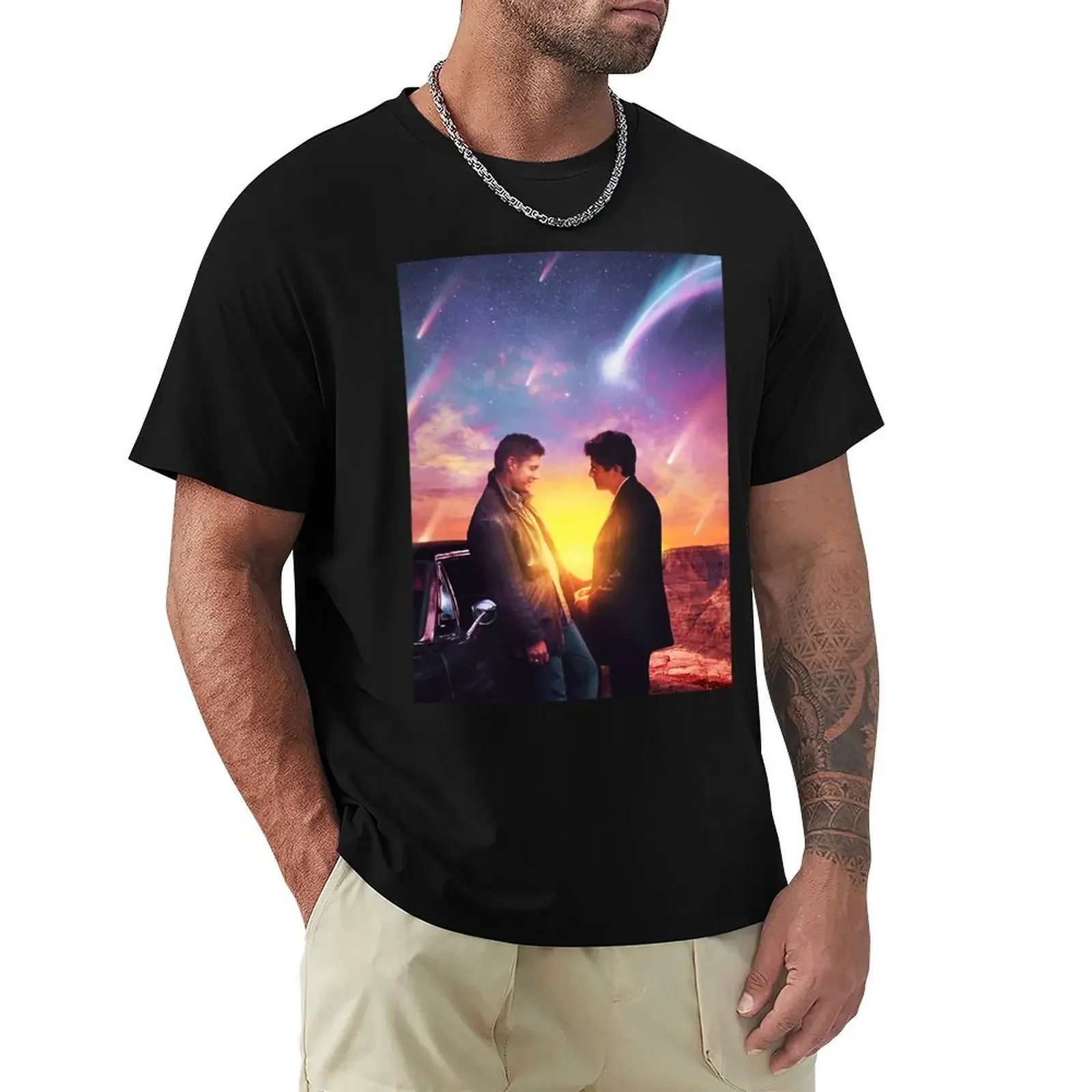 Destiel Sunset T-Shirt customizeds heavyweights summer tops mens white t shirts