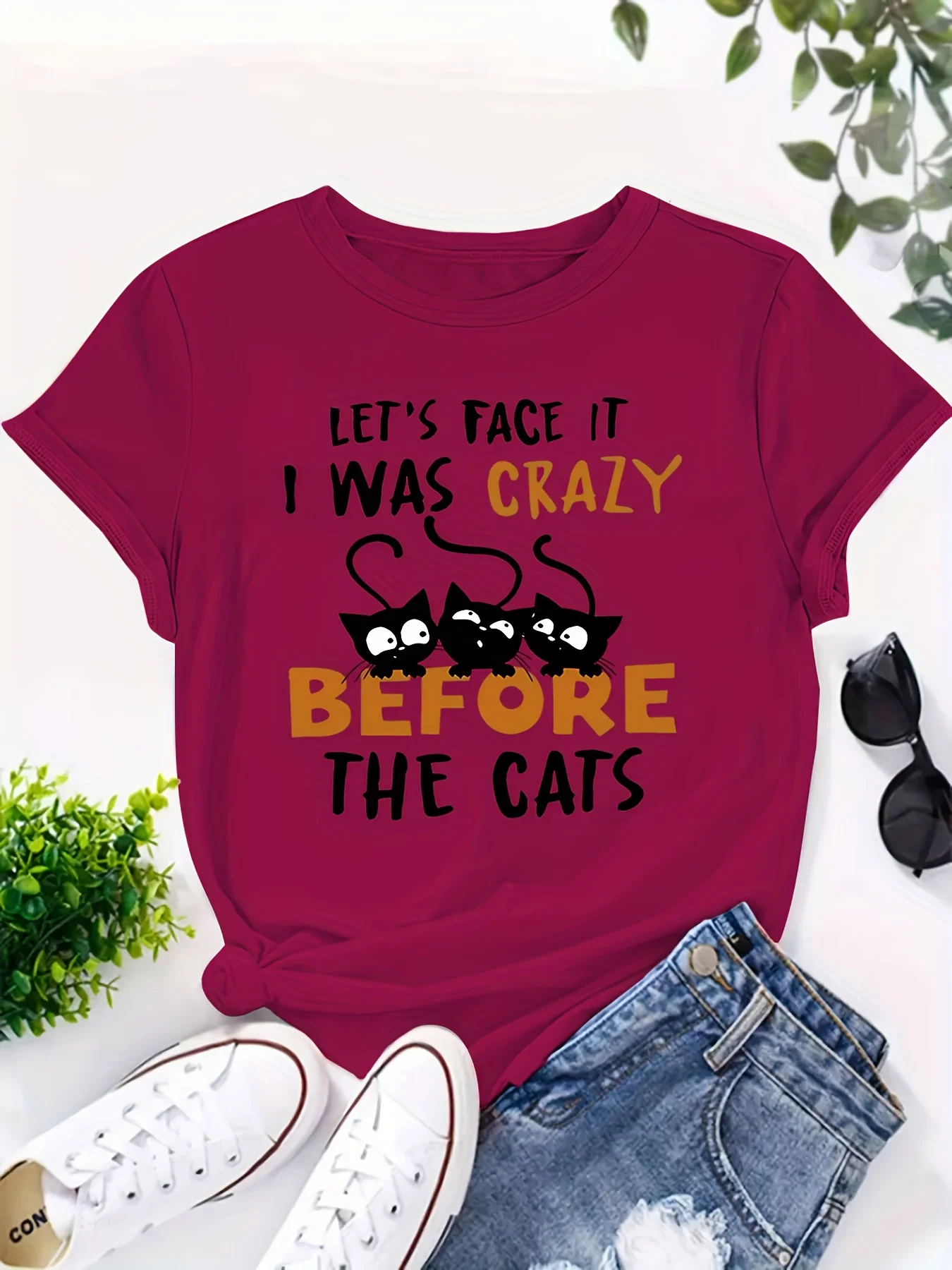 Personalized Letters Cute Cats I Was Already Crazy about Round Neck Short Sleeved Casual Tops Before I Started Owning Cats
