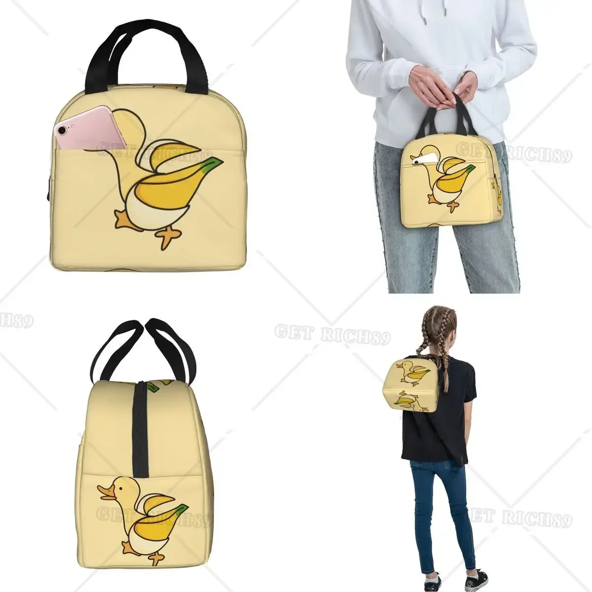 Torba na lunch Kawaii Banana Duck Termiczne torby termoizolacyjne Wodoodporna praca piknikowa Śliczne zwierzę Owoce Oxford Pudełko na drugie śniadanie Torba na żywność