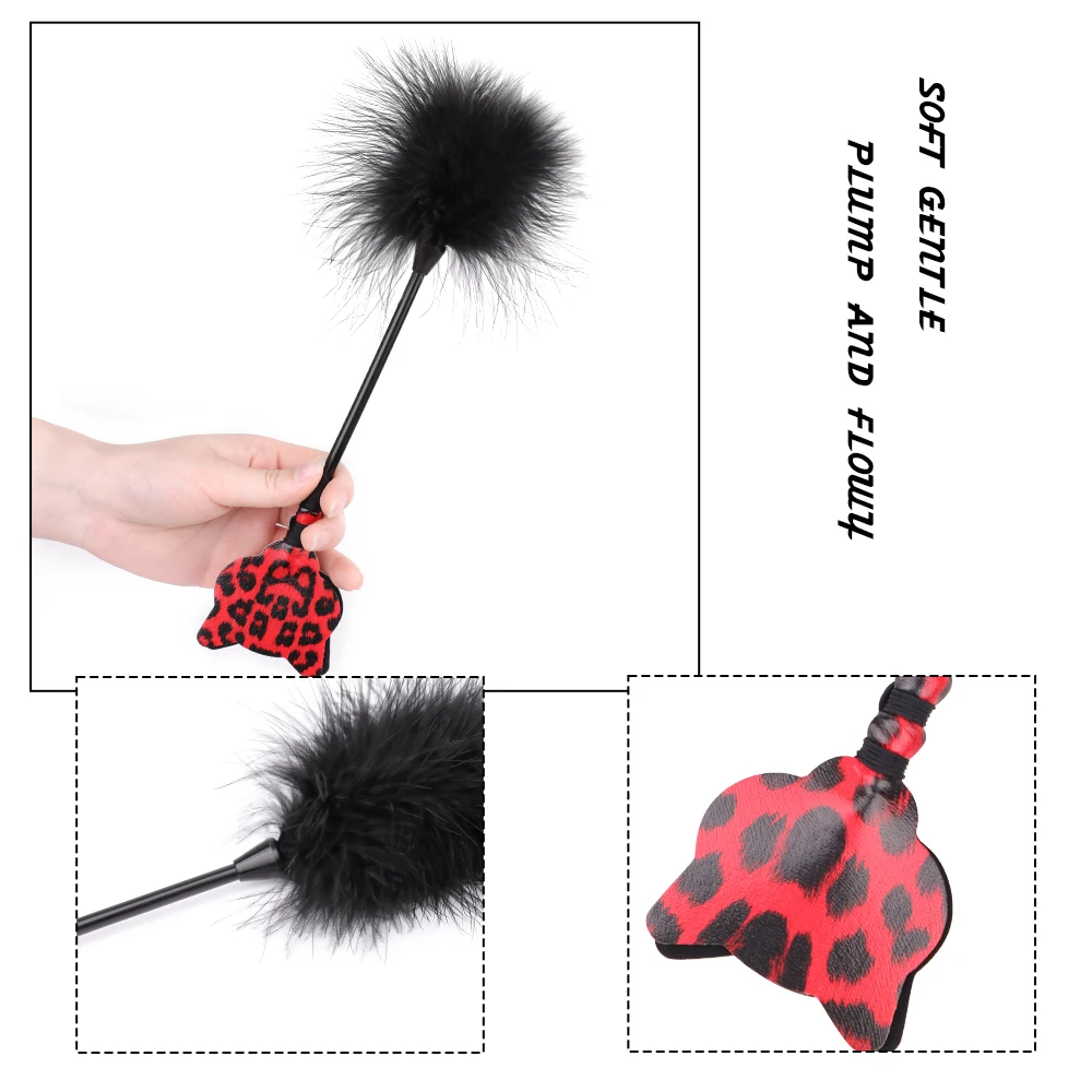 2 Pcs Flirting Set LeatherCat Face Leopard Top Feather Cócegas com Pequena Máscara de Olho Adormecido Adulto Sexo SM Kit para Mulheres e Casal