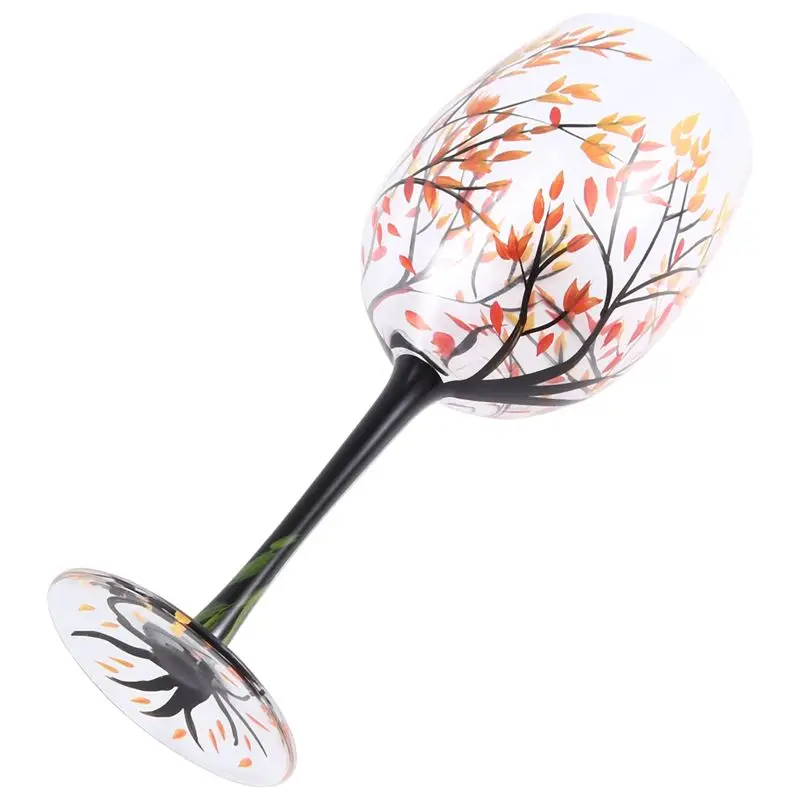 [B17B!】 1Pcs HOT-Autumn Tree Wine Glass - Fall Colors - Leaves Of Red, Yellow, Orange - Hand Painted - Fall Leaf Durable