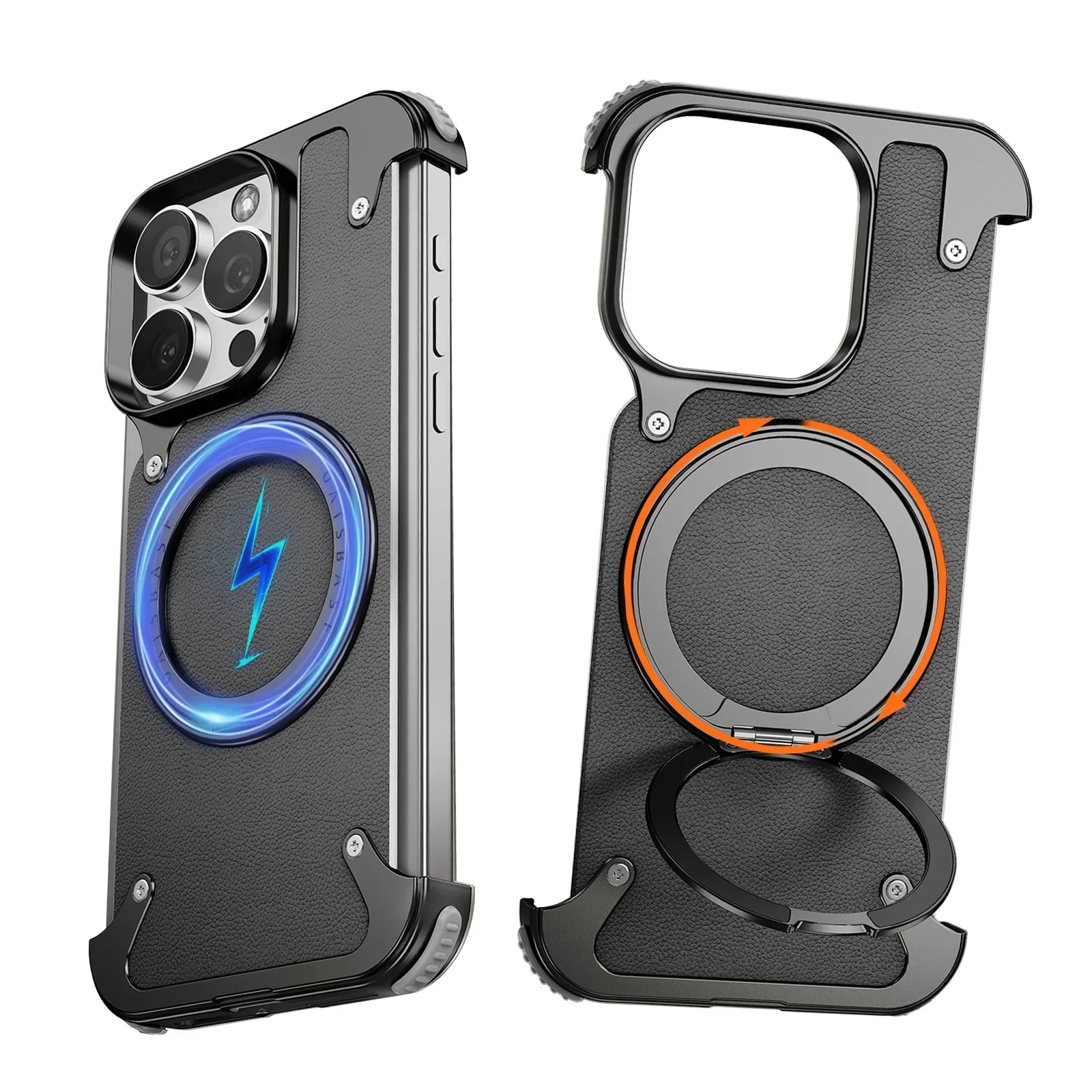 

Luxury Magnetic Leather Phone Case for iPhone 16 15 Pro Max with 360° Rotatable Ring Stand Premium Luxury Dropproof Slim Cover