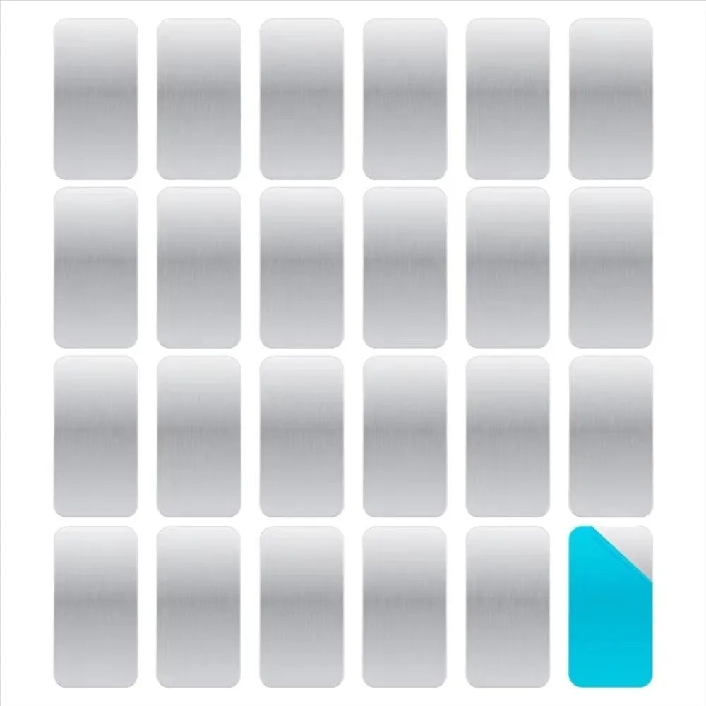 12/24PCS Metal Magnetic Mount Plates Silver Rectangular Shape Adhesive Metal Plates Thin Profile Adhesive Backing
