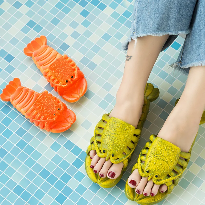 2024 Summer Lobster Slippers Men Funny Animal Flip Flops Cute Beach Shower Casual Shoes Women Unisex Big Size Soft Home Slipper