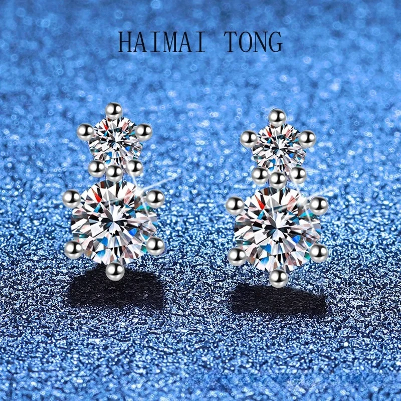 

HAIMAITONG PT950 Платиновые серьги Xiaohongshu, Лидер продаж, цвет D, муассанит, блестящий бриллиант, корейская версия, простой муассани с шестью когтями