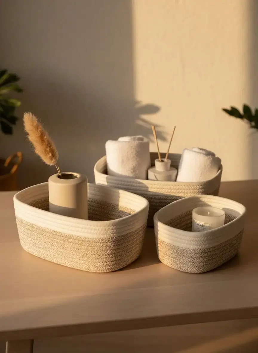 Cirelle 1PC Minimalist Woven Storage Basket, Boho Geometric Rattan Bin For Home & Garden Decor, Desktop Organizer