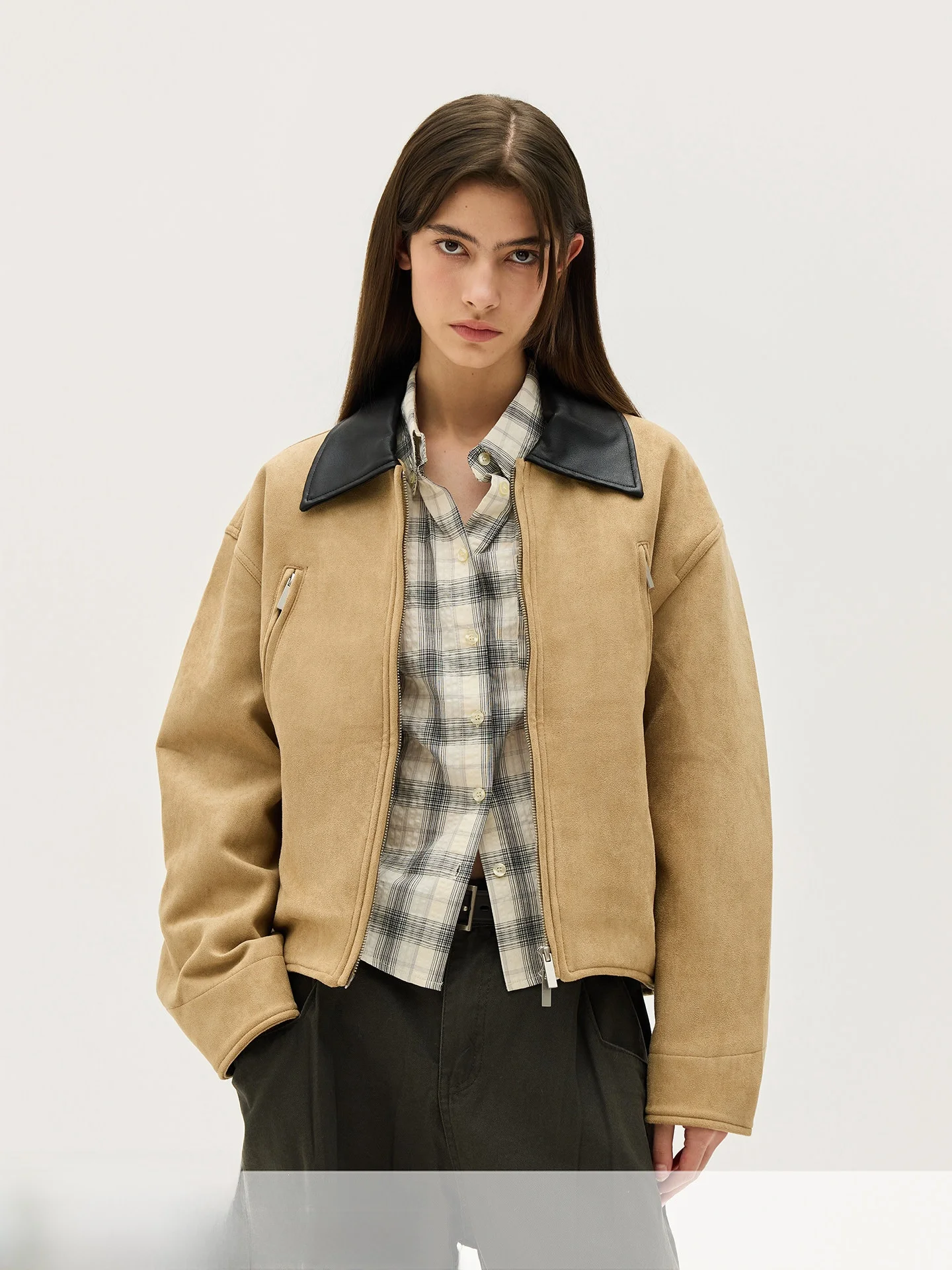 

Замшевая рабочая одежда на молнии в американском стиле ретро Jaet Detroit Sle Old Money с воротником, верхняя одежда, теплая длинная смесь полиэстера и спандекса