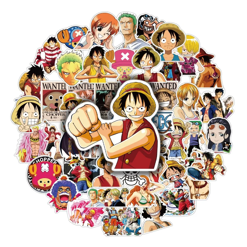 50pcs Anime One Piece Cartoon Graffiti Stickers Decals Suitcase Laptop Computer Guitar Decoration DIY Kids Classics Toy