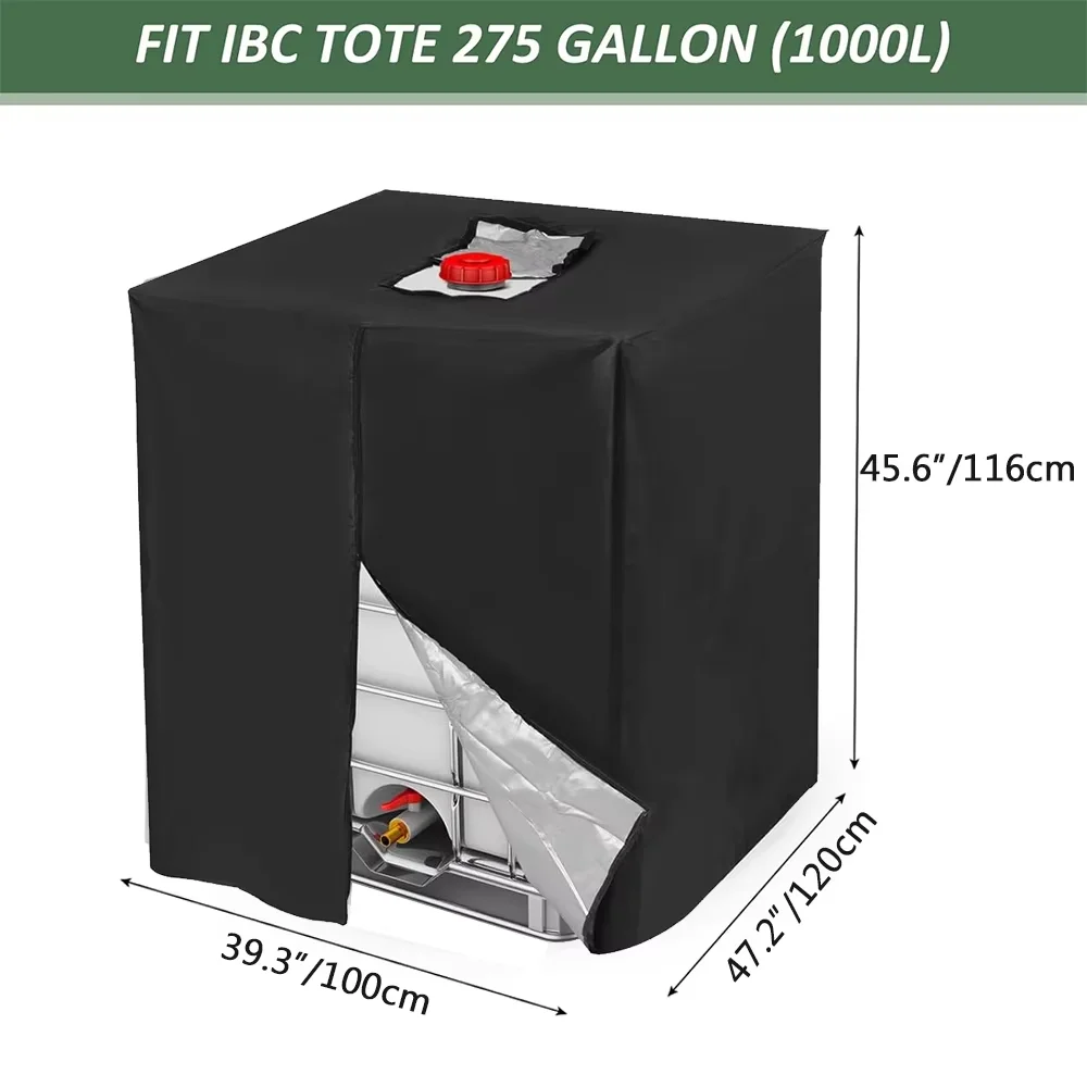 210D Oxford IBC Tote Cover with Zipper for 275 Gallon Water Tanks - Waterproof Sun & Rain Resistant Dustproof Storage Solution