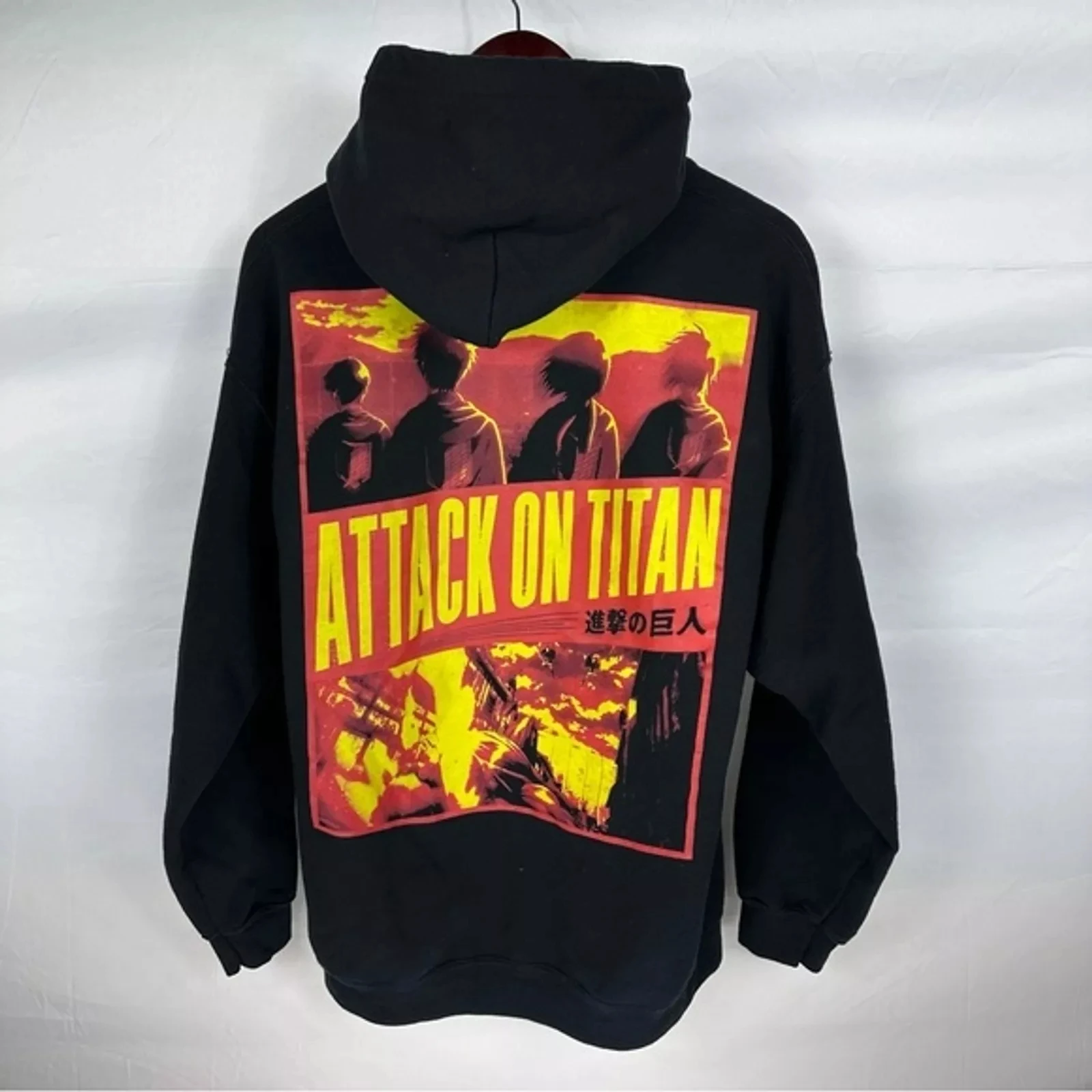

Attack on Titan Pullover Hoodie Men’s Large Black Center Pocket SEASON 3 Anime High quality cotton streetwear