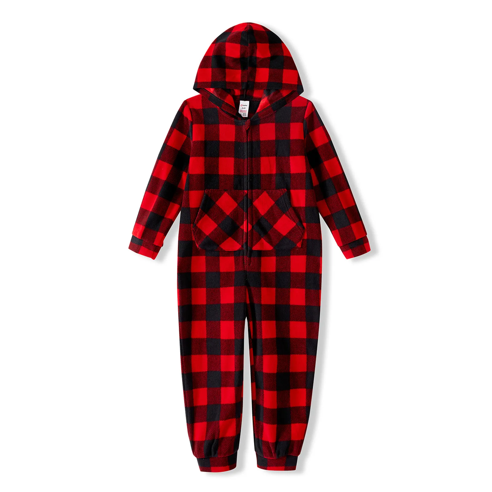 PatPat Christmas Family Matching Red Plaid Hooded Long-sleeve Thickened Polar Fleece Zipper Onesies Pajamas (Flame Resistant)