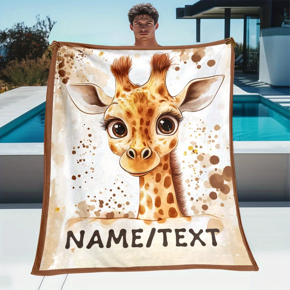 Customized name cute giraffe blanket，soft,warm,lightweight flannel,suitable for sofa beds,travel camping, living rooms，offices
