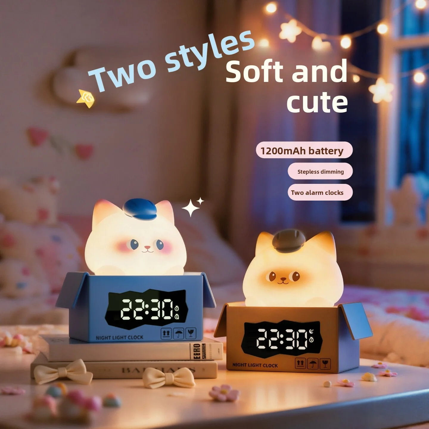 Cute Pet Squatting Digital Alarm Clock Silicone Night Light Bedroom Bedside Companion Charging Model Sleep Aid