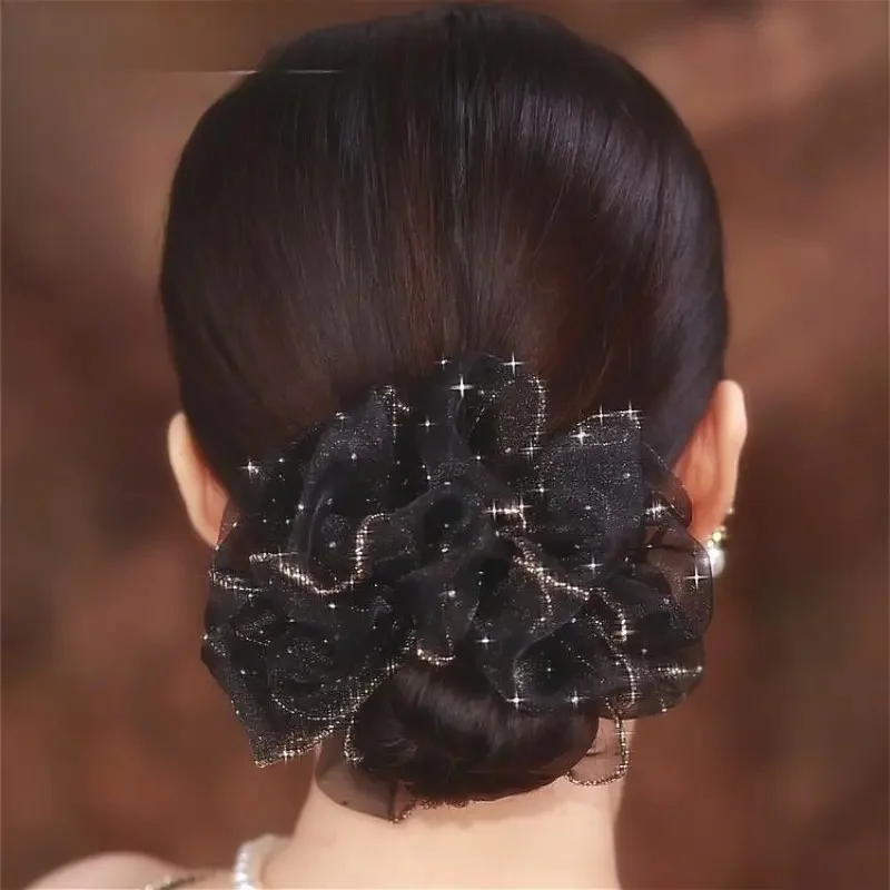 Elegant Bohemian Black Floral Hair Ring with Sparkling Embellishments Birthdays Special Occasions Vintage Style Hair Accessory