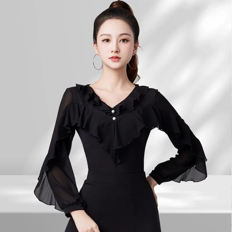 

customized crystal cotton national standard modern dance jumpsuit women's waltz women's salsa samba Latin dance dress bodysuit