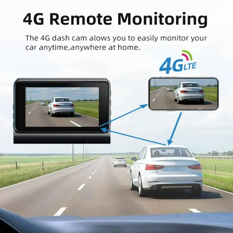 3-Inch 4G LTE car hard disk recorder, black box 2K + 1080P front/rear dual-lens IPS driving recorder, with 1-year warranty