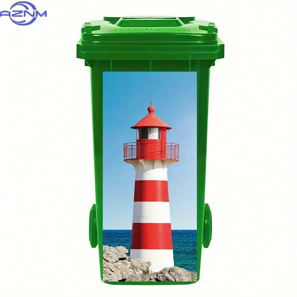Red and White Lighthouse - Waterproof PVC Bin Stickers with Adhesive, Suitable for Home Art and Room Makeovers, .99*.0 cm