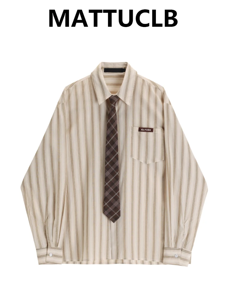 

Autumn Winter Preppy Style Long Sleeve Shirt With Tie Striped Blouse Harajuku 2000s Aesthetic Korean Tops Japanese Y2k College